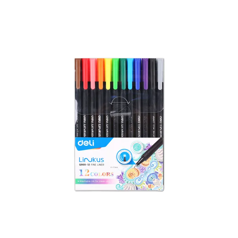 Fine liner Ref Q900-12 12 colours , Triangular Ergonomic Barrel, Tip 0.45 mm Deli