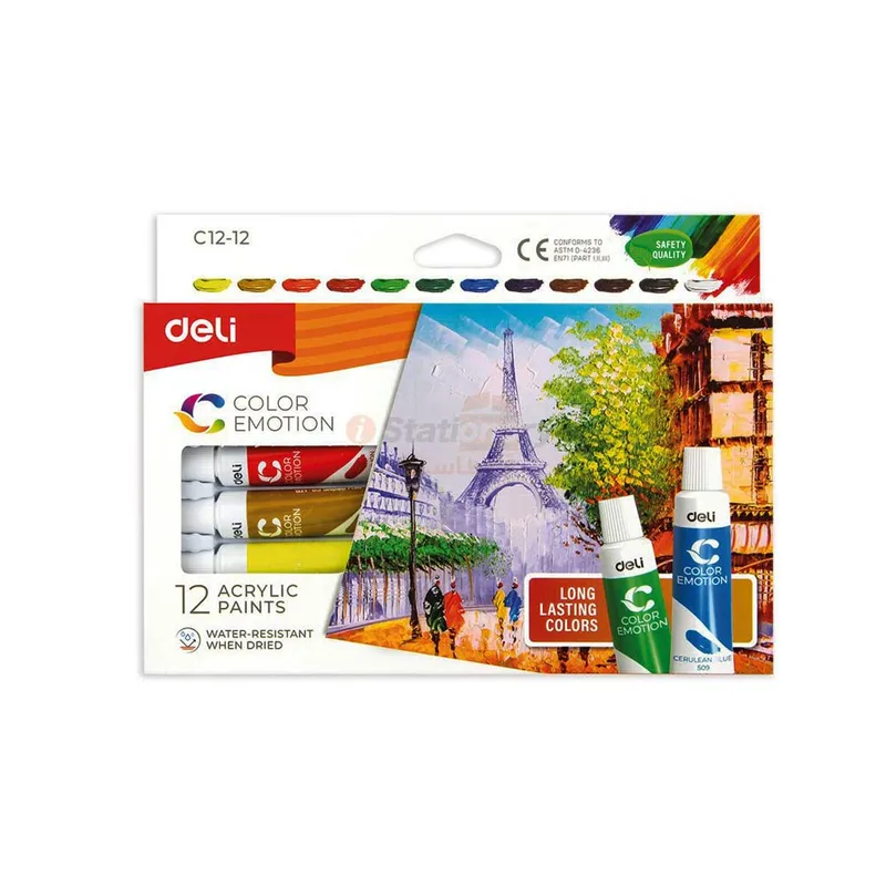 Acrylic Colour Ref C12-12 12 Colours, 12ml Deli