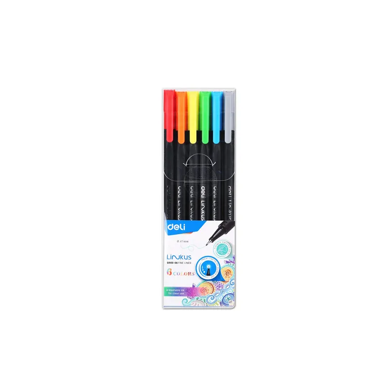 Fine liner Ref Q900-06 6 colours , Triangular Ergonomic Barrel, Tip 0.45 mm Deli