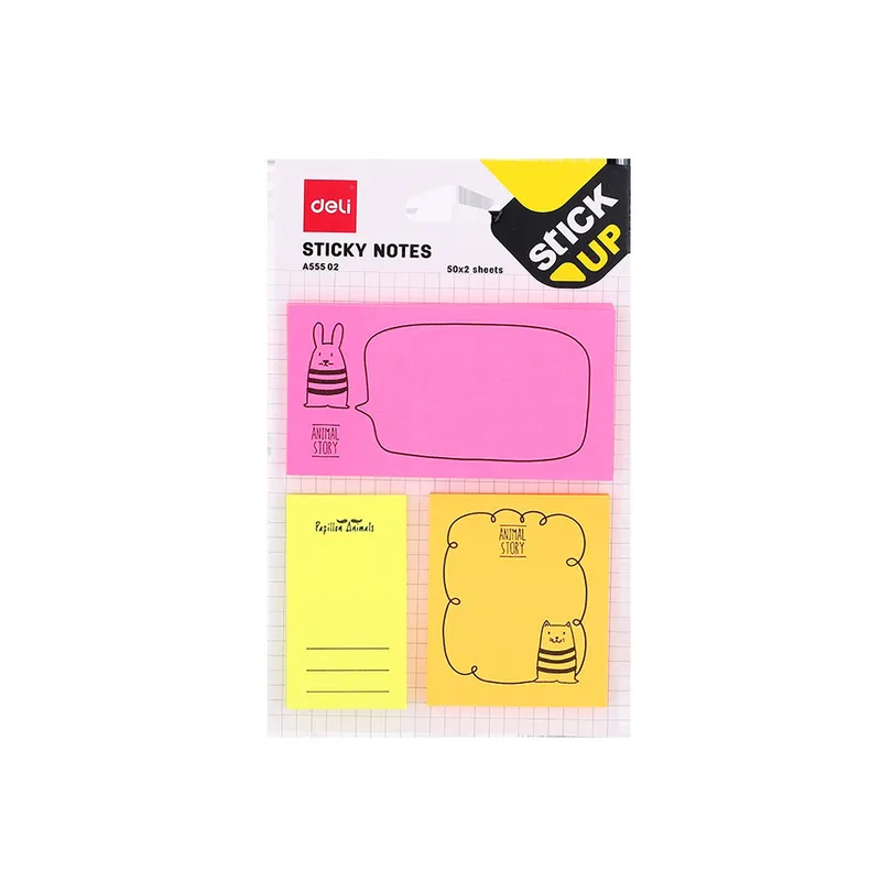 Sticky Notes Ref A55502 S:3x3.7" [76*95mm] 50 designed shtsx pk 2 Deli