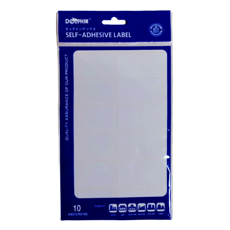 White Labels [Pk 10] 32*64mm, 12 Labels/Sheet Dolphin 