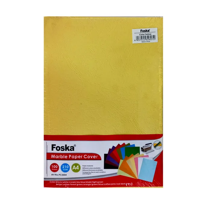 Binding Cover Paper Board Strata C12 A4 Yellow, 210gsm  [Pk 100]  Foska